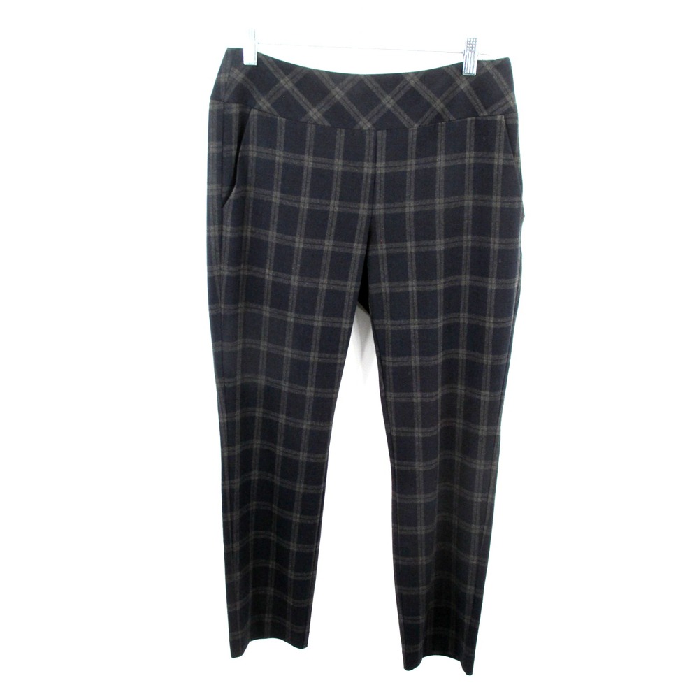 CABI Straight Leg Slacks Pants Women 8 Black Plaid Stretch Preppy Academia